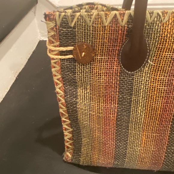 Large straw bag with leather straps navy Blue cloth lining size 22:22 - Picture 7 of 11